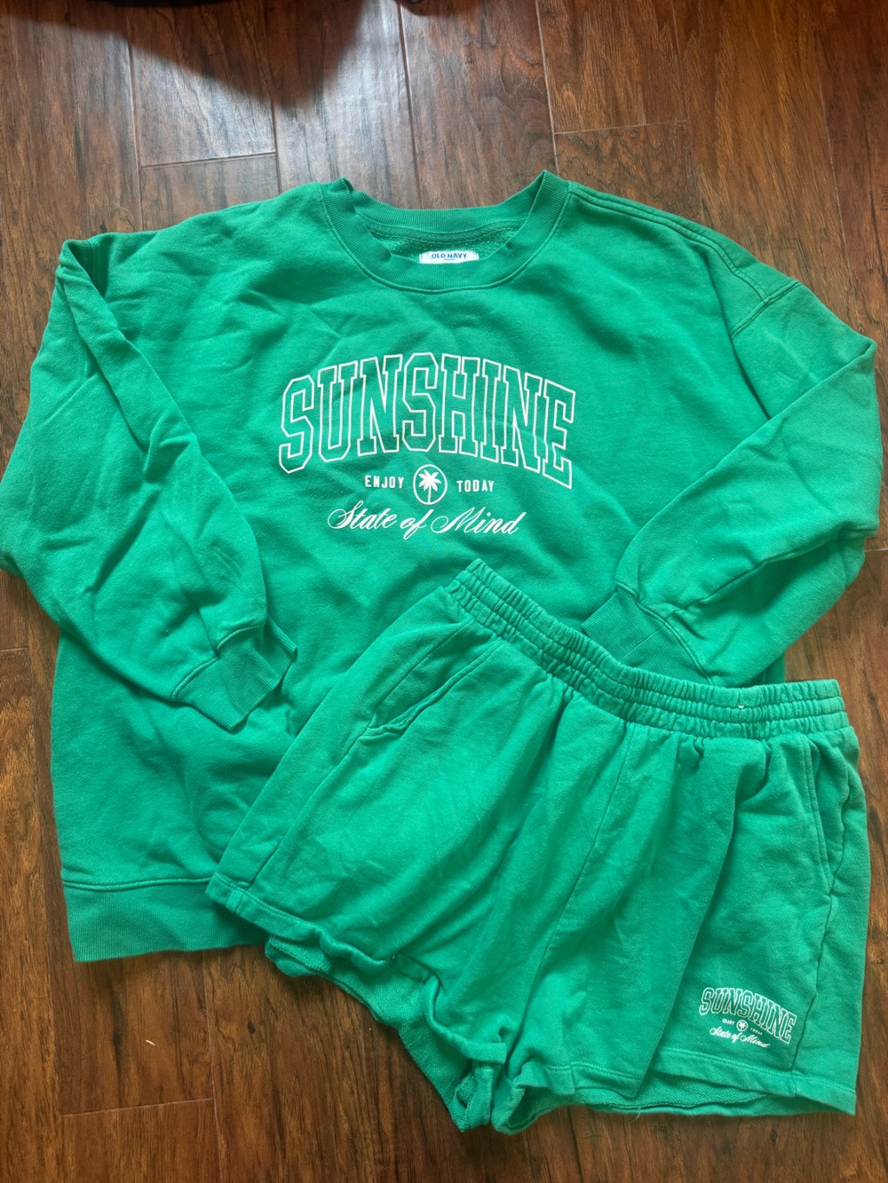 Old Navy Green 'Sunshine' Sweatshirt and Jogger Shorts Set